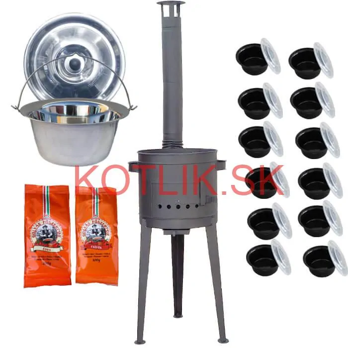Nerezový kotlík 22 L (0,8 mm) INOX + vysoká žiaruvzdorná kotlina (2,0 mm) HODO 42 cm PLUS 600 + misky 12 ks + 2 x korenie na guláš 100 g