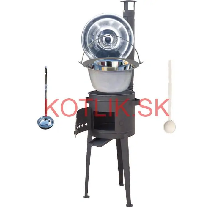 Nerezový kotlík 20 L (1,2 mm) INOX + vysoká žiaruvzdorná kotlina (2,0 mm) HODO 42 cm PLUS 600 + vareška + naberačka