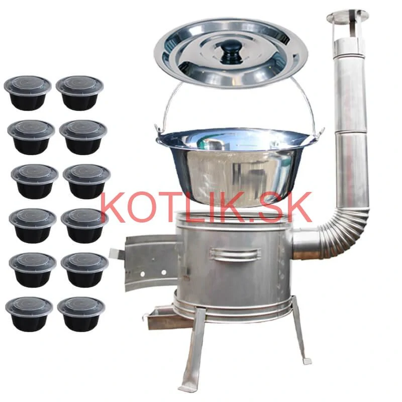 Nerezový kotlík 22 L (0,8 mm) INOX + Nerezová kotlina 42 INOX + misky 12 ks