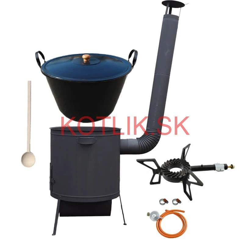 Smaltovaný kotol 60 L na zabíjačku + žiaruvzdorná kotlina 53 PLUS 600 4 MM + horák 7,5 kW + vareška