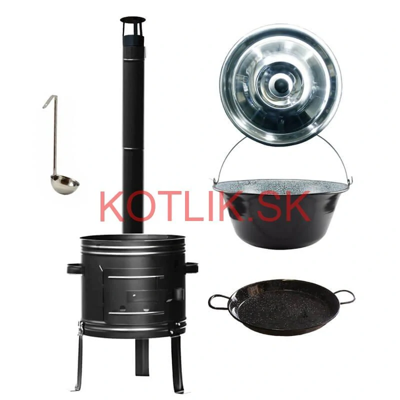 Smaltovaný kotlík 22 L + kovová kotlina + smaltovaná panvica 46 cm Paella
