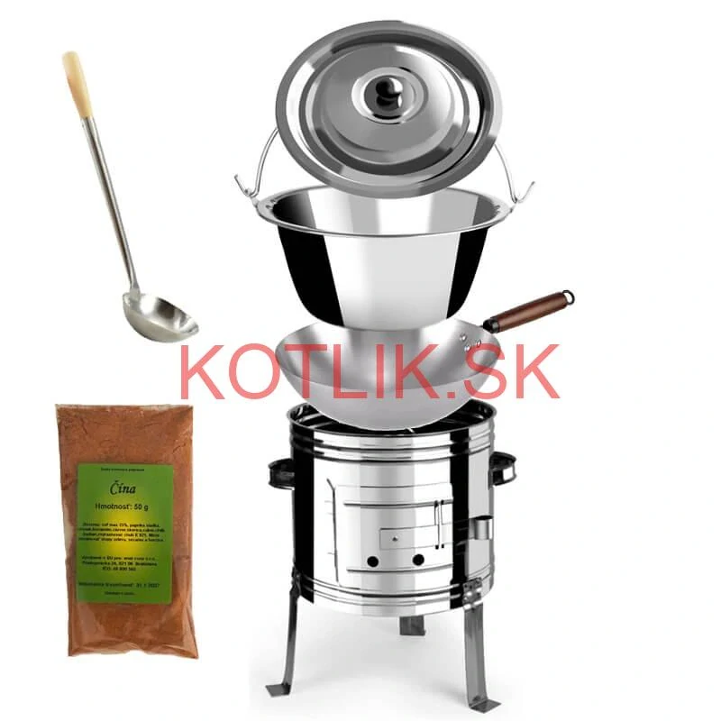 Nerezový kotlík 10 L (0,8 mm) + nerezová kotlina 31 INOX + Wok + korenie 50 g