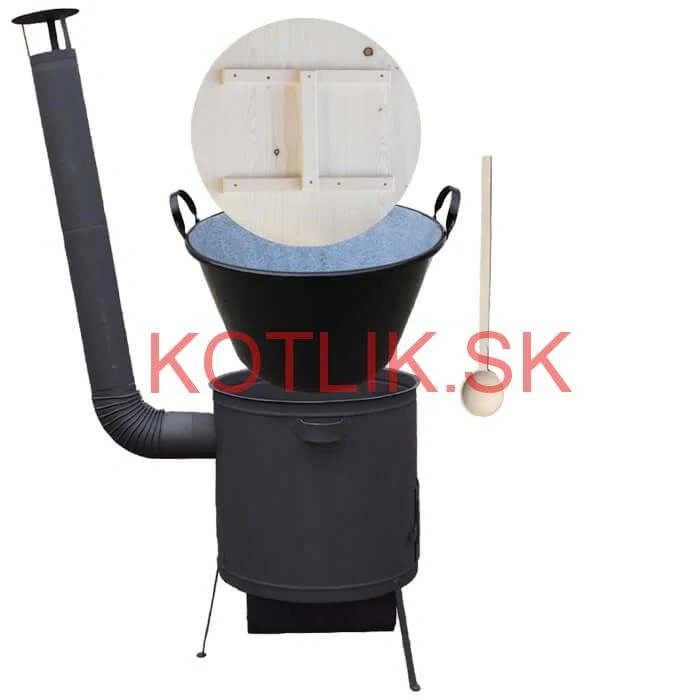 Zabíjačkový smaltovaný kotol 100 L, žiaruvzdorná kotlina 42 PLUS 600 4 MM, drevená pokrievka + vareška