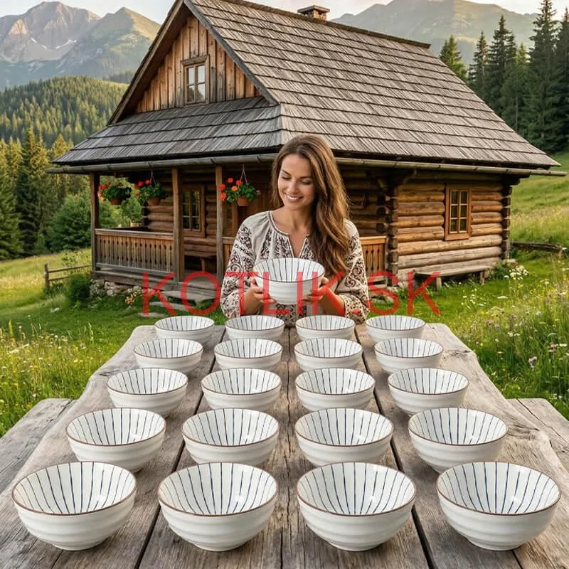 Sada 6 ks veľkých keramických misiek na guláš a polievky, 1 liter