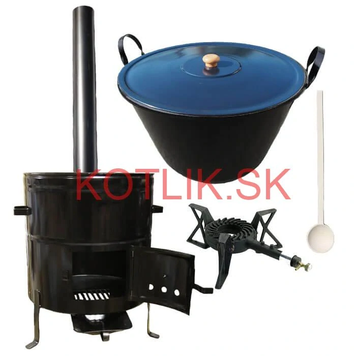 Zabíjačkový smaltovaný kotol 60 L + kovová kotlina 53 cm + horák 7 kW + dymovod