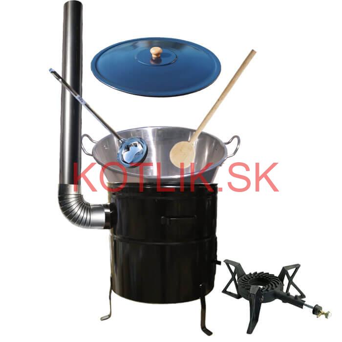 Zabíjačkový nerezový kotol 50 L, kovová kotlina 50 cm, smaltovaná pokrievka, horák 7 kW + dymovod zdarma