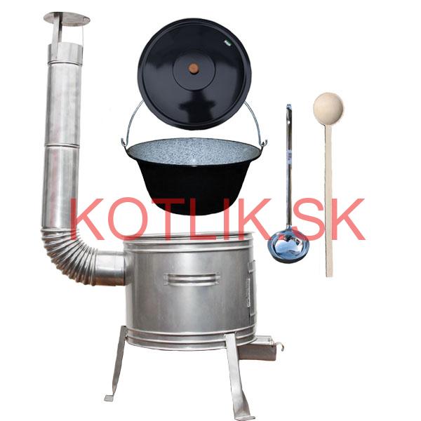 Smaltovaný kotlík 16 L (1,2 mm) + nerezová kotlina 39 cm + vareška a naberačka TOPLUX