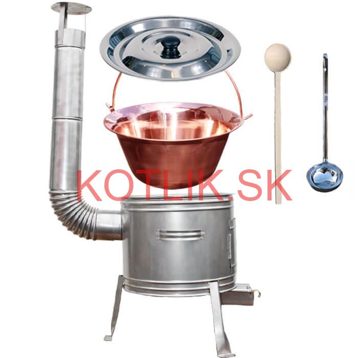 Medený kotlík 10 L (1,2 mm) + nerezová kotlina 31 cm + vareška a naberačka TOPLUX