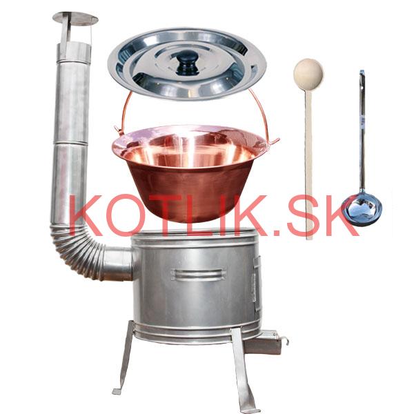 Medený kotlík 30 L (1,2 mm) + nerezová kotlina 45 cm + vareška a naberačka TOPLUX