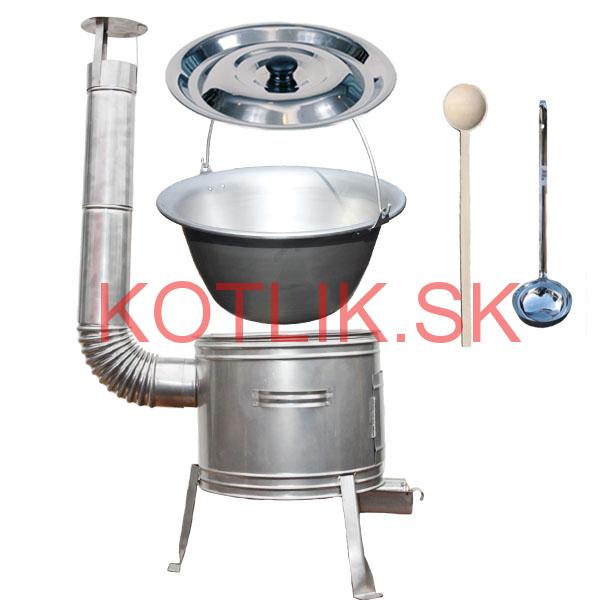 Nerezový kotlík 10 L (1,5 mm) + nerezová kotlina 31 cm + vareška a naberačka TOPLUX