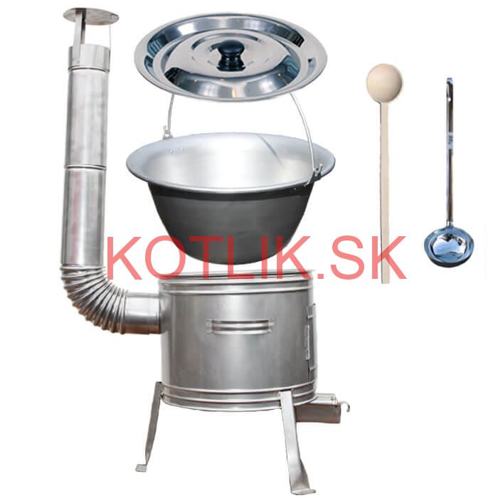 Nerezový kotlík 20 L (1,5 mm) + nerezová kotlina 42 cm + vareška a naberačka TOPLUX