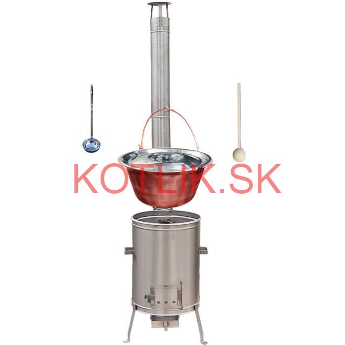 Medený kotlík 14 L (1,2 mm) + nerezová kotlina 36 cm + vareška a naberačka LUX