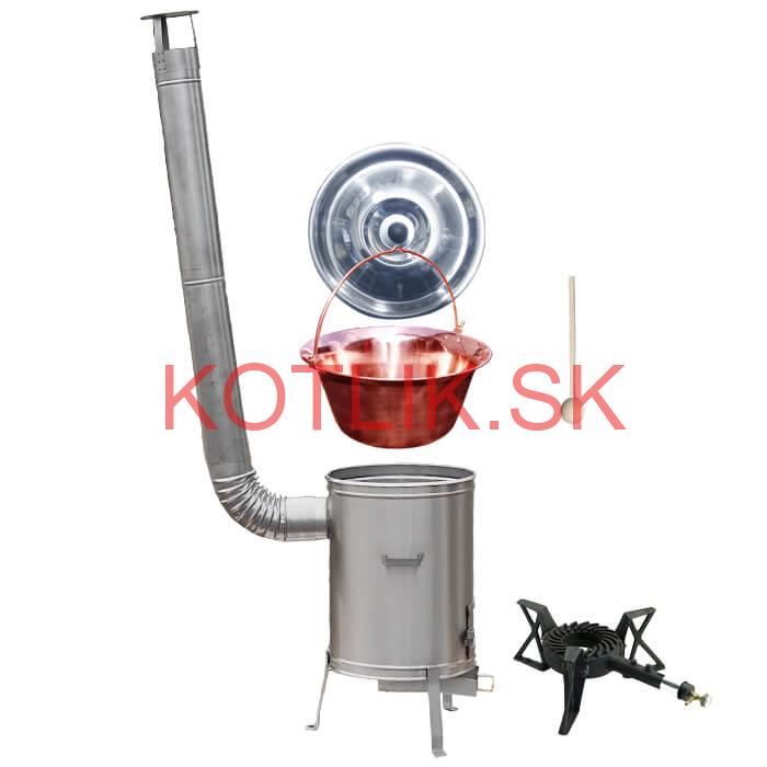 Medený kotlík 20 L (1,2 mm) + nerezová kotlina 42 cm + liatinový horák 7 kW, vareška LUX