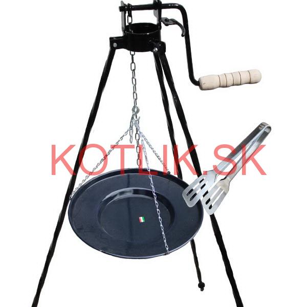 Grilovacia panvica s retiazkou 56 cm + stojan s kladkou 1,25 m VAR a kliešte na grilovanie