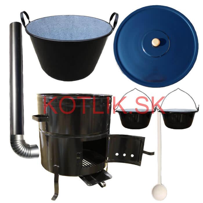 Zabíjačkový smaltovaný kotol 50 L + kovová kotlina 50 cm + 2 servírovacie kotlíky