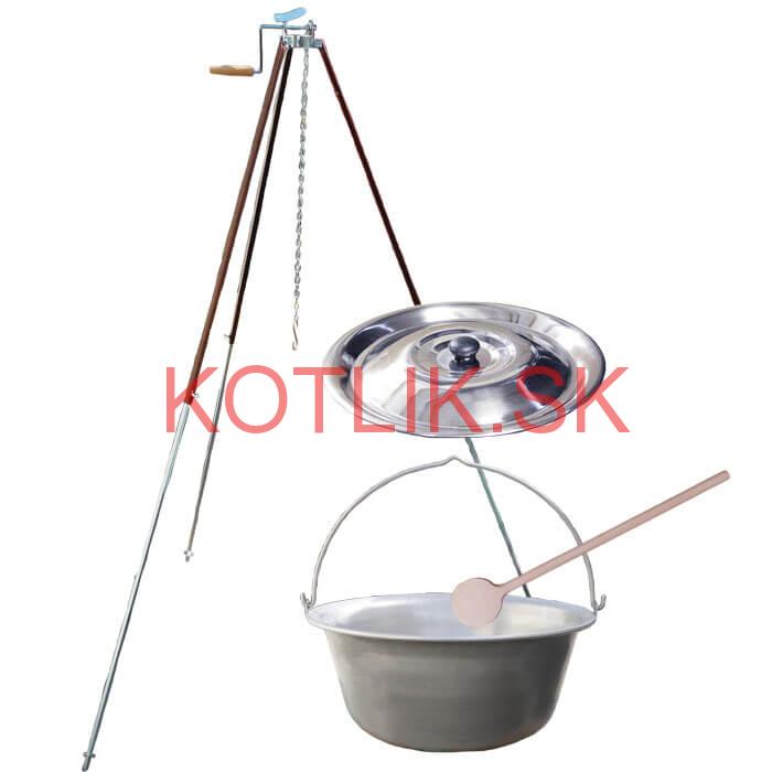 Nerezový kotlík 30 L (1,5 mm) + teleskopická trojnožka s poistnou kladkou + pokrievka