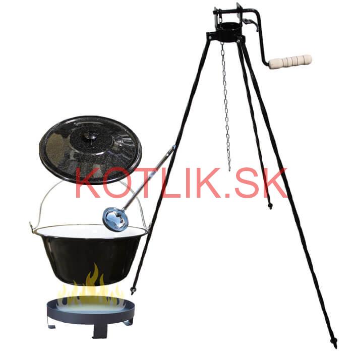 Smaltovaný kotlík 20 L (1,2 mm) + Ohnisko + stojan s kladkou VAR
