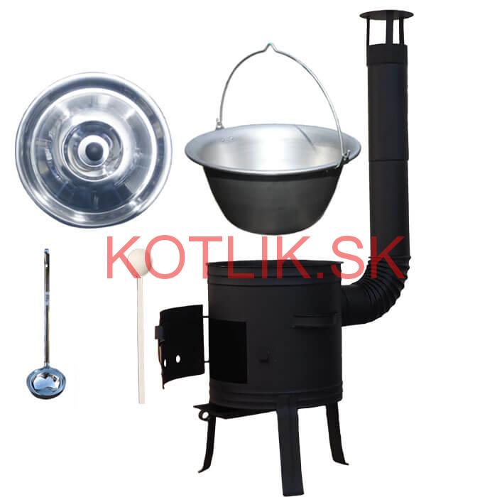 Nerezový kotlík 10 L (1,5 mm) + nízka žiaruvzdorná kotlina 33 cm PLUS 700 + vareška a naberačka