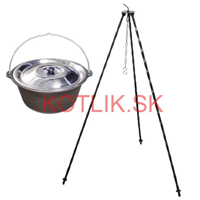 Liatinový kotlík 7,2 L + pokrievka + trojnožka 1,2 m
