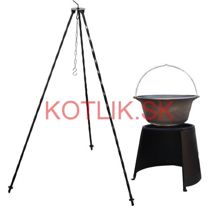 Liatinový kotlík 7,2 L + chránič plameňa 32 cm + trojnožka 1,2 m