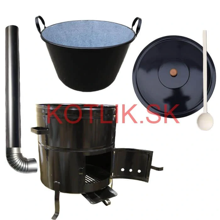 Zabíjačkový smaltovaný kotol 80 L + kovová kotlina 58 cm + dymovod