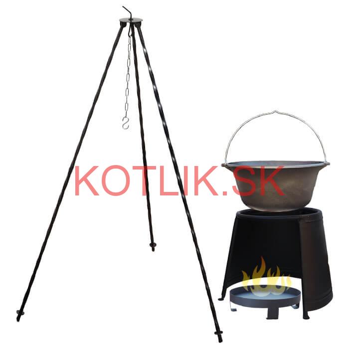 Liatinový kotlík 7,2 L + chránič plameňa 32 cm + ohnisko 36 cm + trojnožka 1,2 m