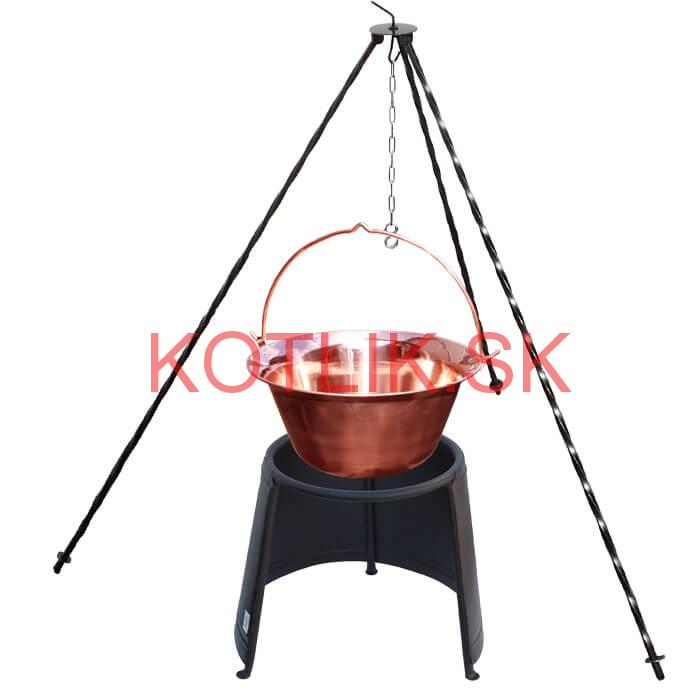 Medený kotlík 10 L (1,2 mm) + chránič plameňa 37 cm + trojnožka 1,2 m