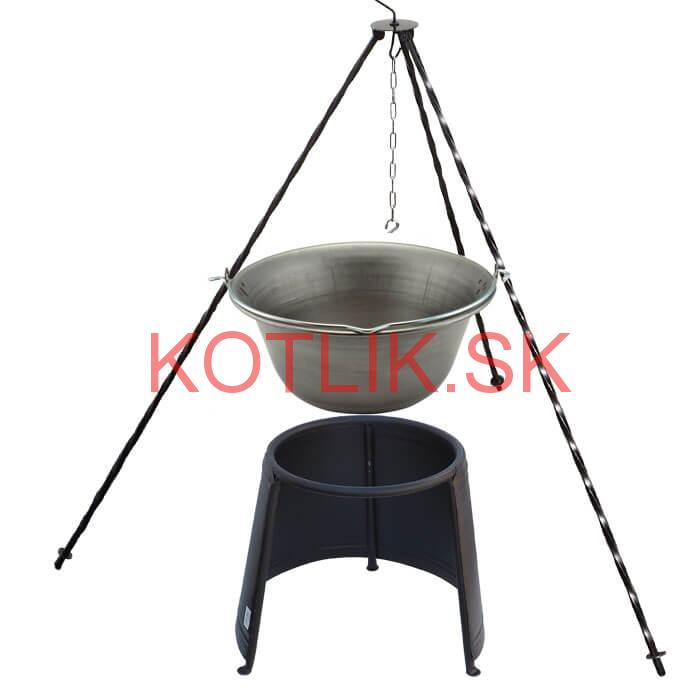 Železný kotlík 14 L (0,75 mm) + chránič plameňa 37 cm + trojnožka 1,2 m