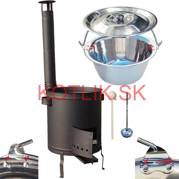 Nerezový kotlík 15 L (0,8 mm) zosilnený s nitmi + hrubostenná (1,5 mm) žiaruvzdorná kotlina 36 PLUS 600