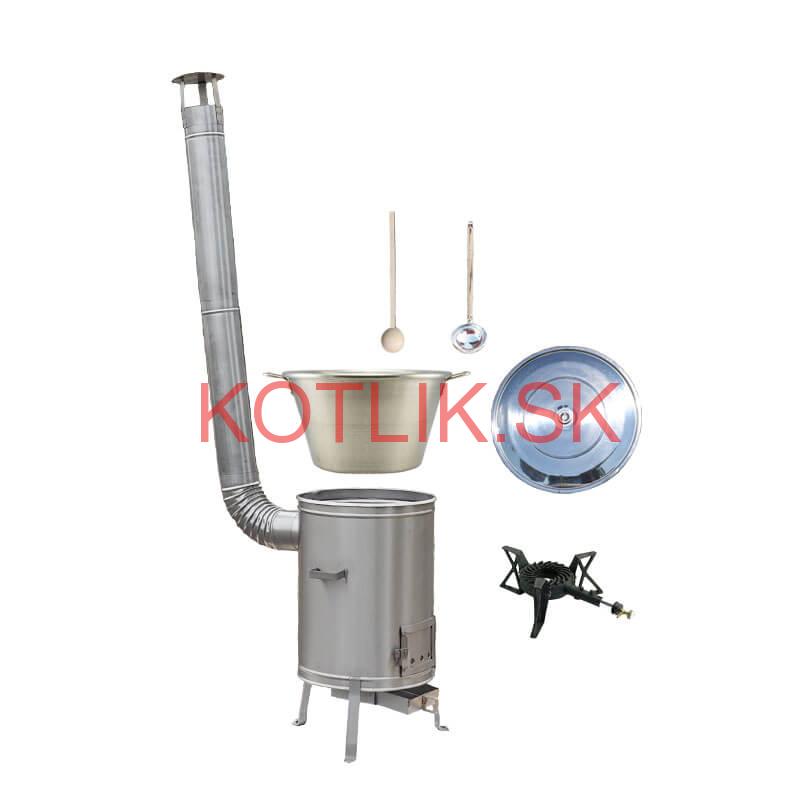 Nerezový kotol 70 L + nerezová kotlina 56 cm LUX + liatinový horák 7 kW BIG PARTY