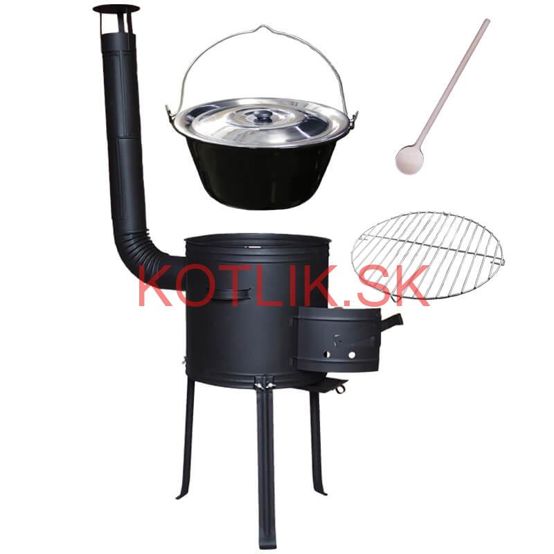 Smaltovaný kotlík 16 L + rošt na grilovanie 40 cm + kotlina s vysokými nožičkami 39 cm žiaruvzdorná farba PLUS 700 