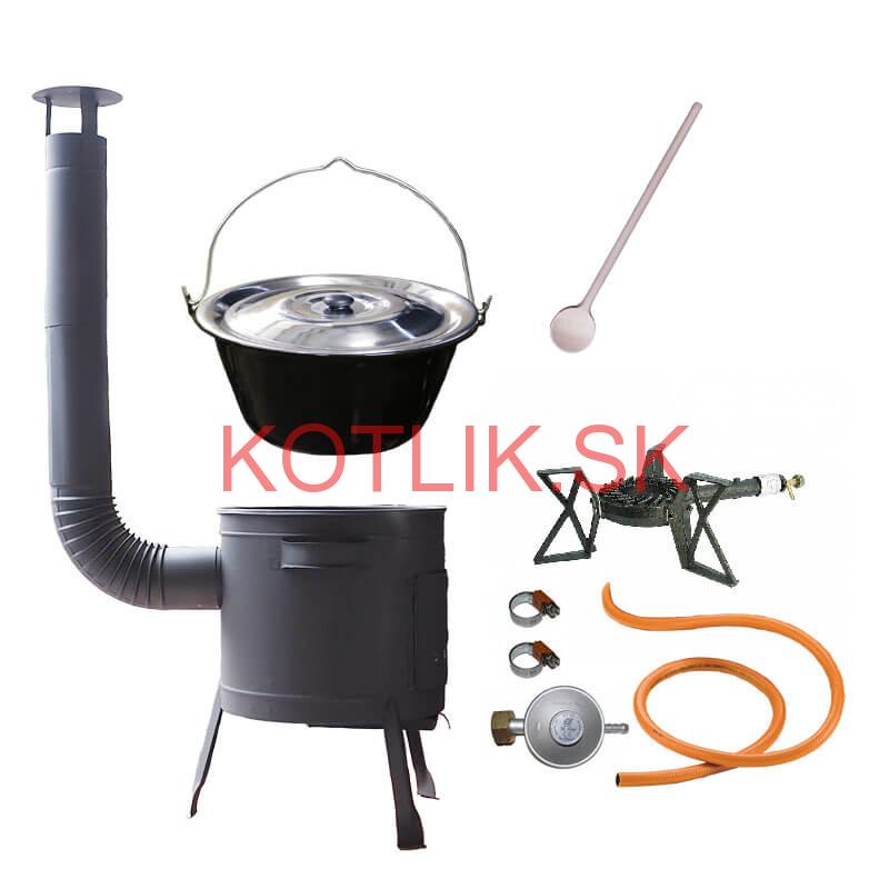 Smaltovaný kotlík (1,2 mm) 25 L + liatinový horák 5,5 kW + nízka kotlina 42 PLUS 600 + nerezová pokrievka INOX