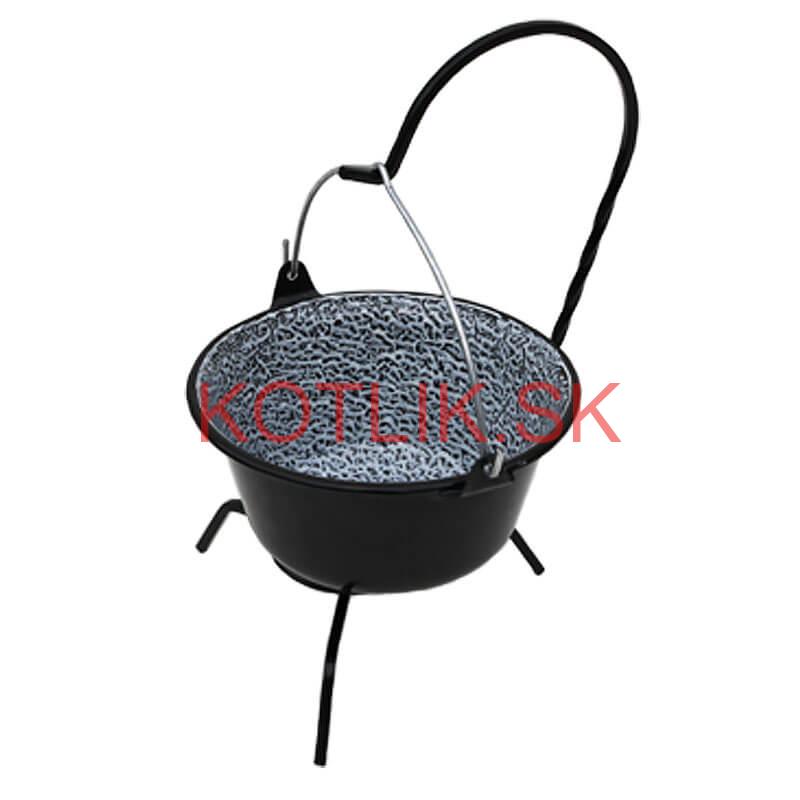 Servírovací kotlík na guláš smaltovaný čierny 0,8 l + stojan