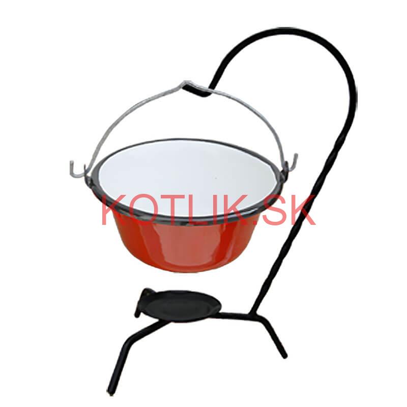 Servírovací kotlík na guláš smaltovaný červený 0,8 l + stojan