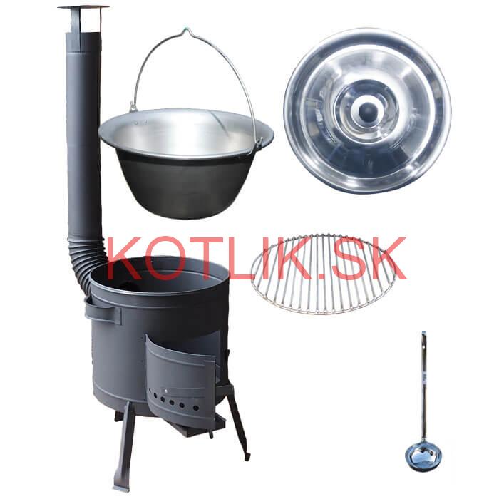 Nerezový kotlík 20 L (1,5 mm) + Nerezový rošt 45 cm + nízka žiaruvzdorná kotlina 42 cm PLUS 600