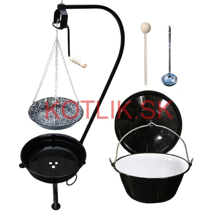 Smaltovaný kotlík 13 L (1,2 mm) + smaltovaná panvica + prenosné ohnisko