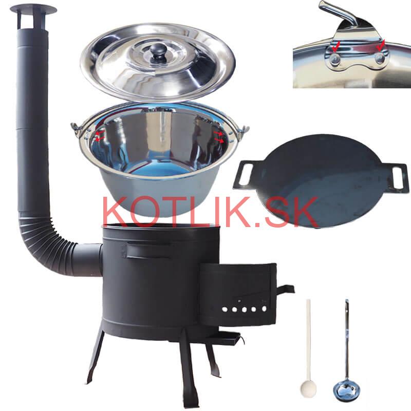 Nerezový kotlík 15 L (0,8 mm) s nitmi + železná panvica 38 cm UNI + kotlina 36 cm PLUS 600
