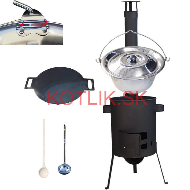 Nerezový kotlík 15 L (0,8 mm) s nitmi + železná panvica 38 cm UNI + kotlina 36 cm PLUS 600 4 MM