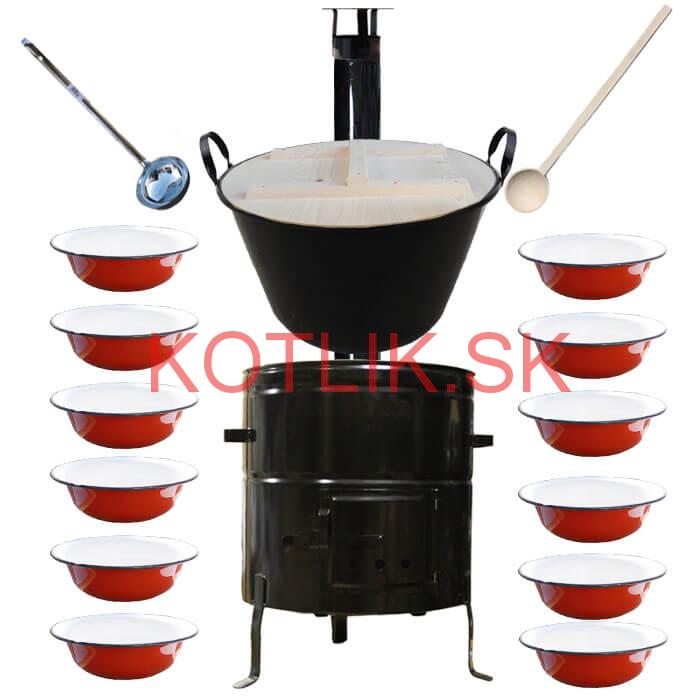 Smaltovaný kotol 100 L + smaltované taniere 12 ks + vareška a naberačka BIG PARTY