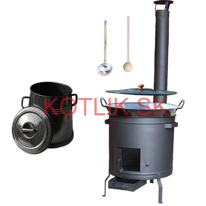 Smaltovaný kotol 50 L + žiaruvzdorná kotlina 50 cm PLUS 600 + Nádoba na masť 10 L