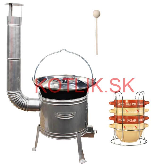 Smaltovaný kotlík 22 L (1,2 mm) + misky na guláš 4 ks + nerezová kotlina 42 cm TOPLUX