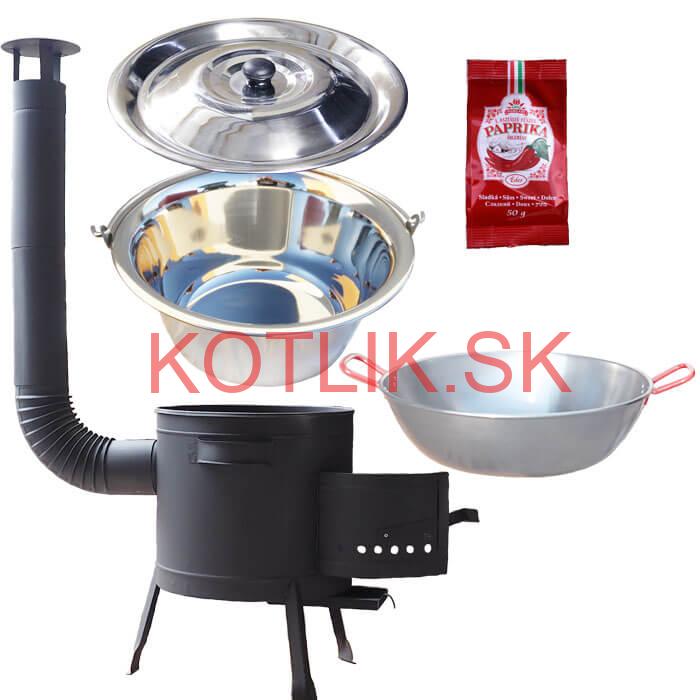 Nerezový kotlík 22 L (0,8 mm) INOX + Panvica PAELLA (WOK) 45 cm + sladká paprika 50 g + nízka kotlina 42 PLUS 600