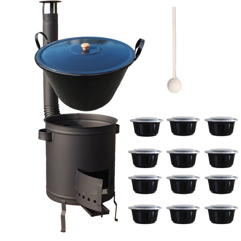 Smaltovaný kotol 70 L + hrubostenná kotlina 53 cm (1,5 mm) STRONG PLUS 600 + misky 12 ks