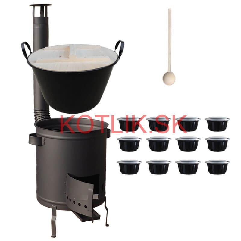 Smaltovaný kotol 80 L + hrubostenná kotlina 60 cm (1,5 mm) STRONG PLUS 600 + misky 12 ks