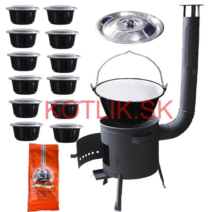 Smaltovaný kotlík 25 L (1,2 mm) + hrubostenná (1,5 mm) žiaruvzdorná kotlina BALKY STRONG 42 PLUS 600 + misky 12 ks + paprikové korenie na guláš 100 g