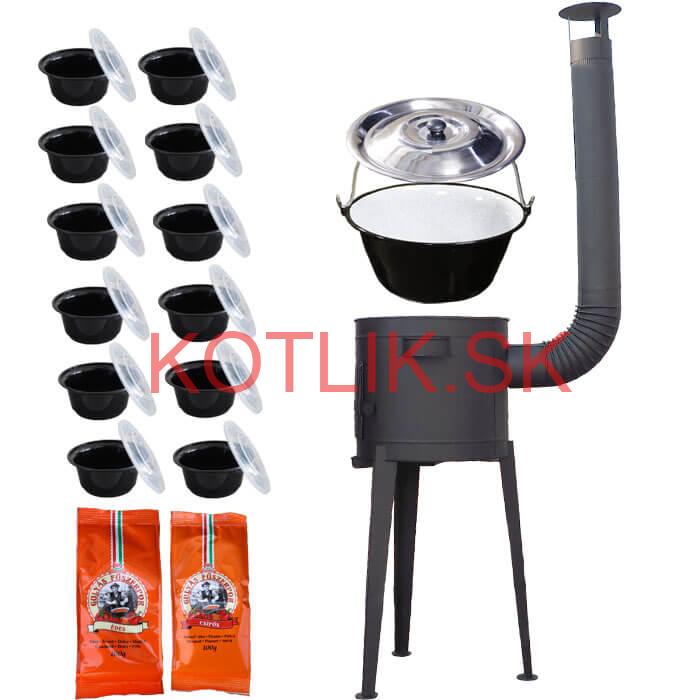 Smaltovaný kotlík 22 L (1,2 mm) + vysoká žiaruvzdorná  kotlina 42 cm PLUS 600 + misky 12 ks + 2 x korenie na guláš 100 g