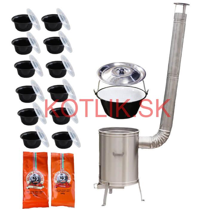 Smaltovaný kotlík 22 L (1,2 mm) + nerezová kotlina 42 cm LUX + misky 12 ks + 2 x korenie na guláš 100 g