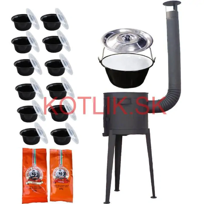 Smaltovaný kotlík 22 L (1,2 mm) + vysoká žiaruvzdorná kotlina (1,5 mm) HODO 42 cm PLUS 600 + misky 12 ks + 2 x korenie na guláš 100 g