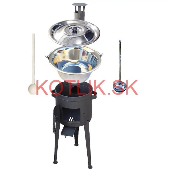 Nerezový kotlík 22 L (0,8 mm) + vysoká žiaruvzdorná kotlina (2,0 mm) HODO 42 cm PLUS 600 + vareška + naberačka