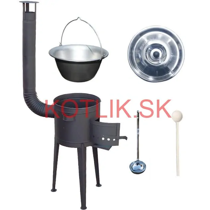 Nerezový kotlík 20 L (1,5 mm) + vysoká žiaruvzdorná kotlina (2,0 mm) HODO 42 cm PLUS 600 + vareška + naberačka